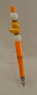 Handmade Rubber Duck Beaded Pen - Orange & Gold