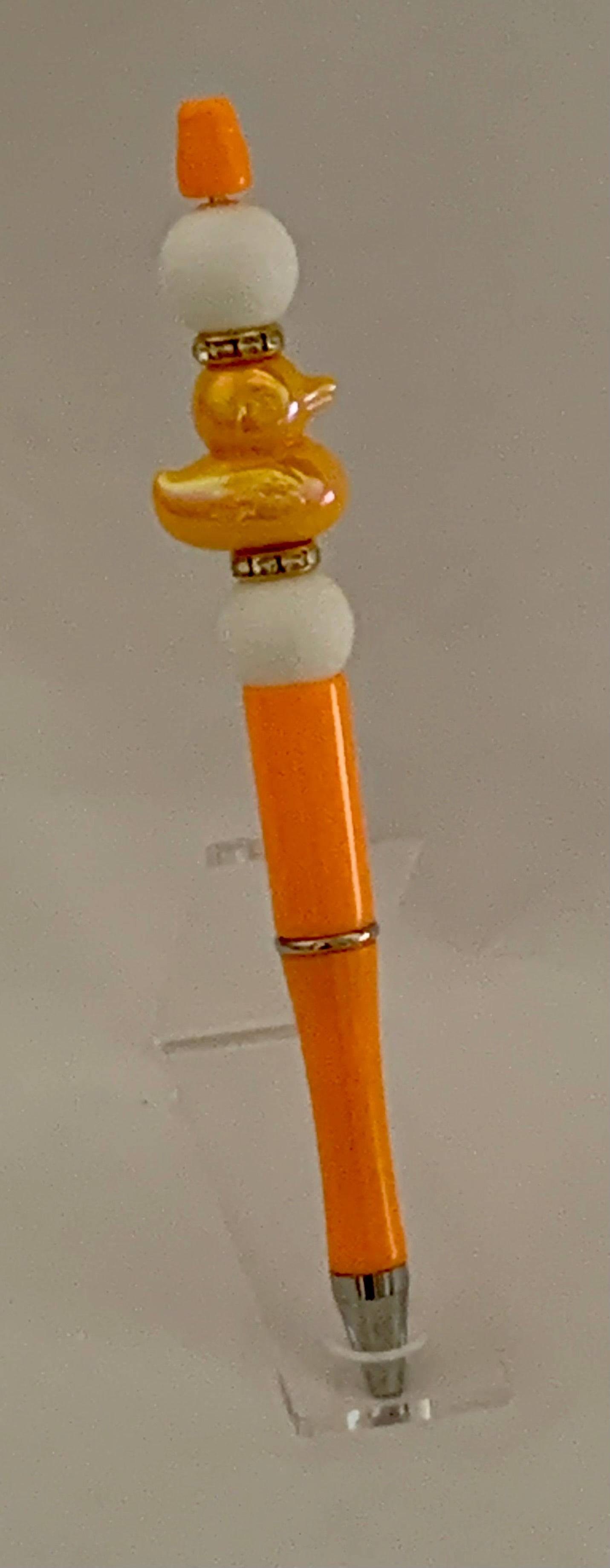 Handmade Rubber Duck Beaded Pen - Orange & Gold