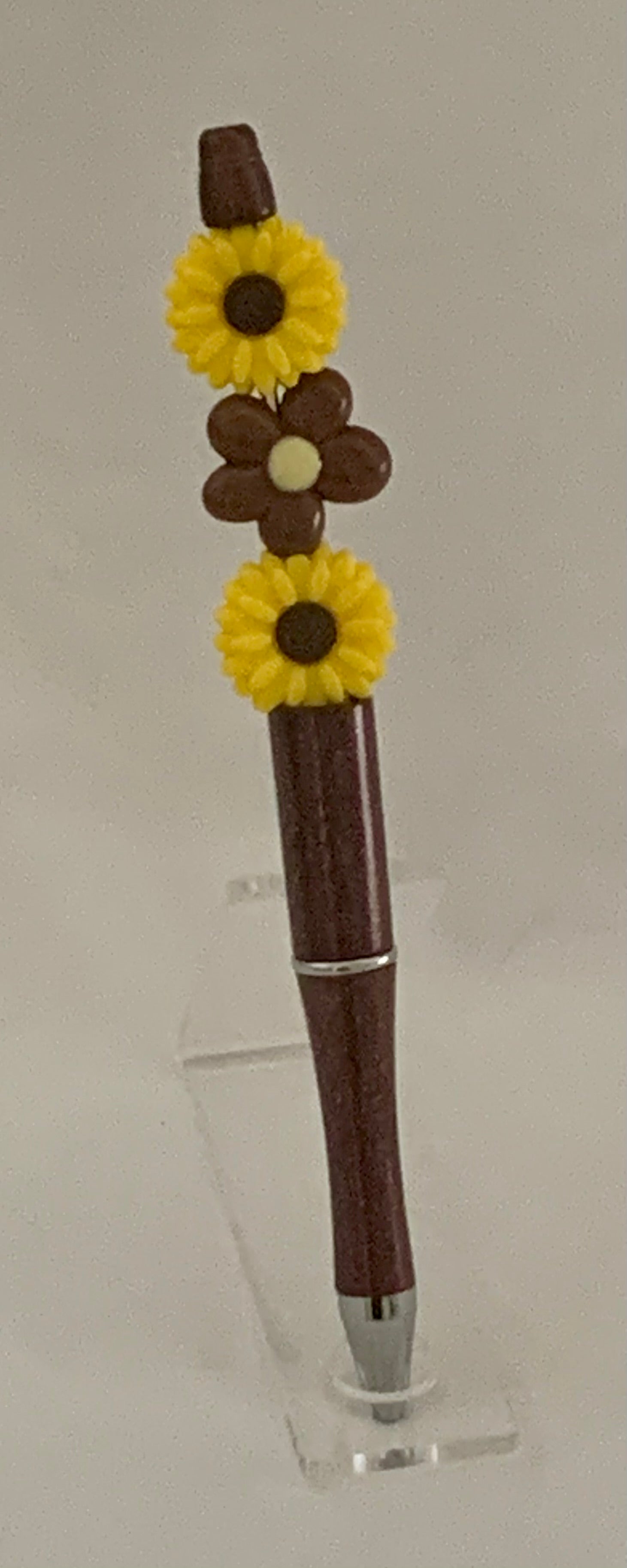 Handmade Sunflower Beaded Pen - Dark Brown & Yellow