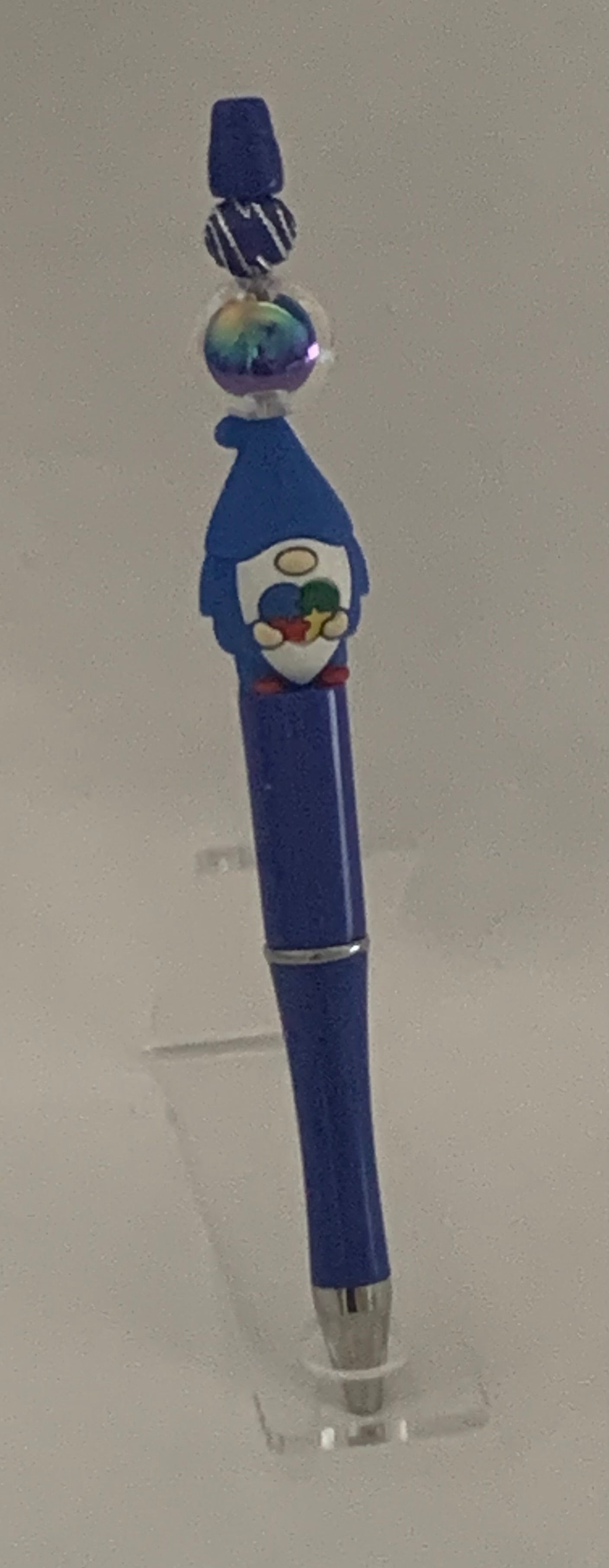 Handmade Balloon Gnome Beaded Pen - Royal Blue & Aurora