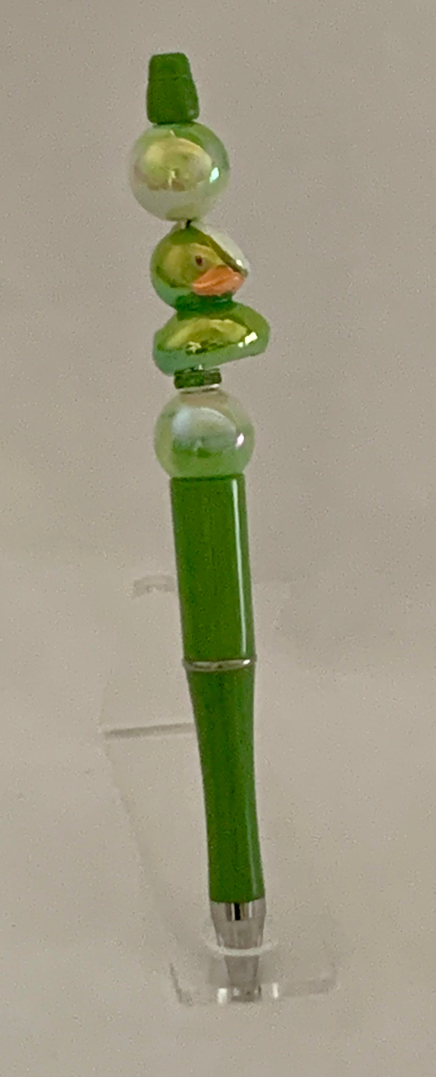 Handmade Duck & Pearl Beaded Pen - Grass Green & Mint