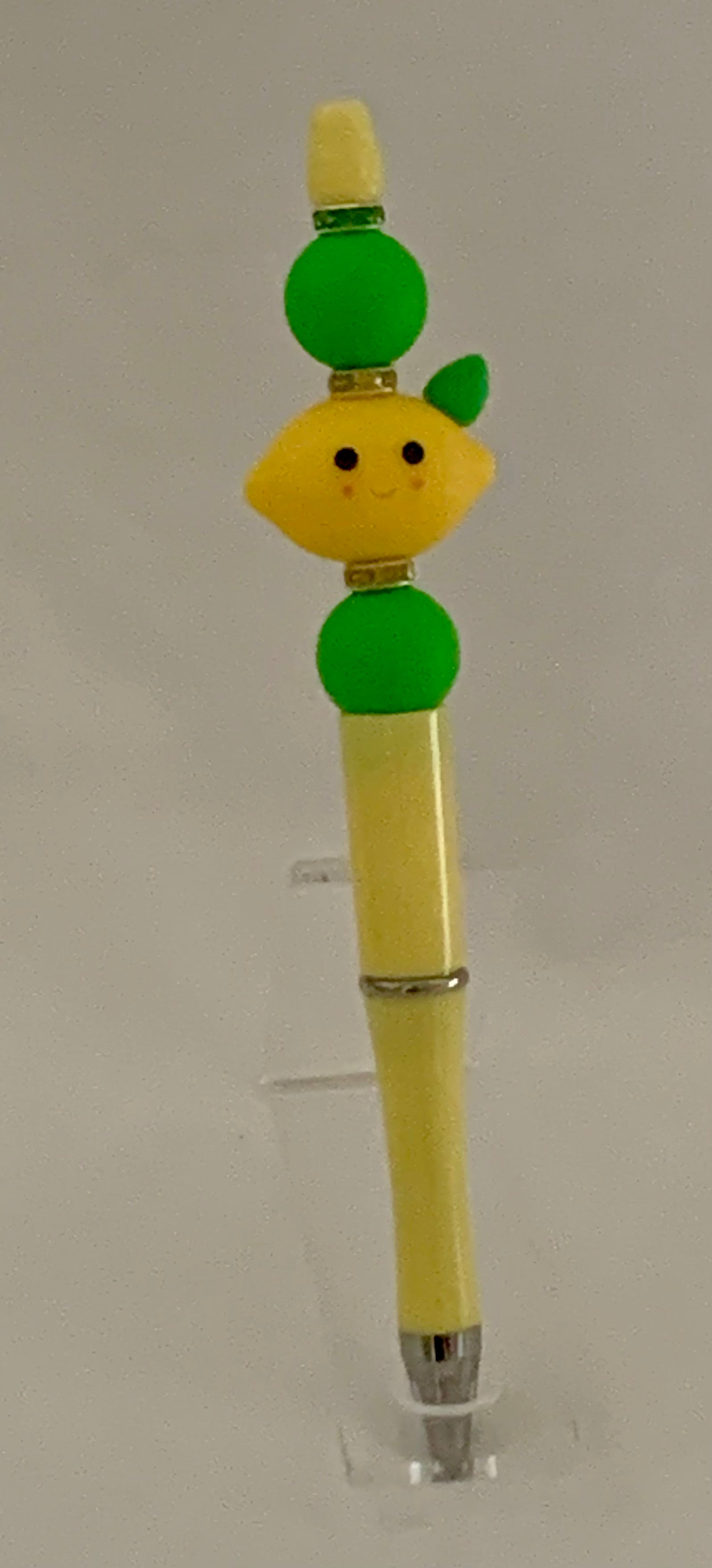 Handmade Kawaii Lemon Beaded Pen - Pale Yellow & Green