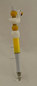 Handmade Swan & Pom Pom Beaded Pen - White & Yellow