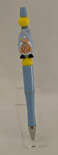 Handmade Gnome Charm Beaded Pen – Periwinkle Blue & Yellow