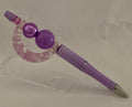 Beaded Pen - Lilac Purple Pearl Matte Ball Beads Pink Crescent Moon