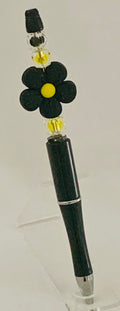 Beaded Pen - Black Daisy Flower Bead Yellow Faceted Beads