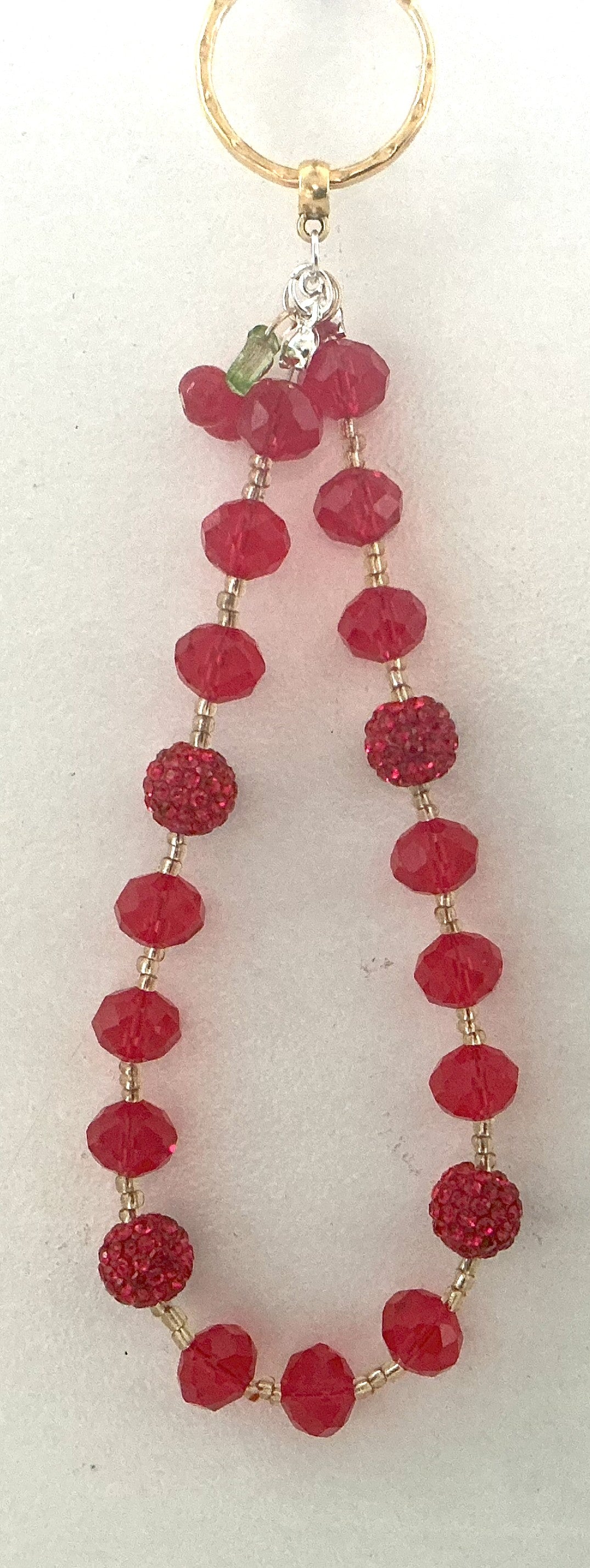Cherry Red Crystal Rhinestone Beaded Phone Charm
