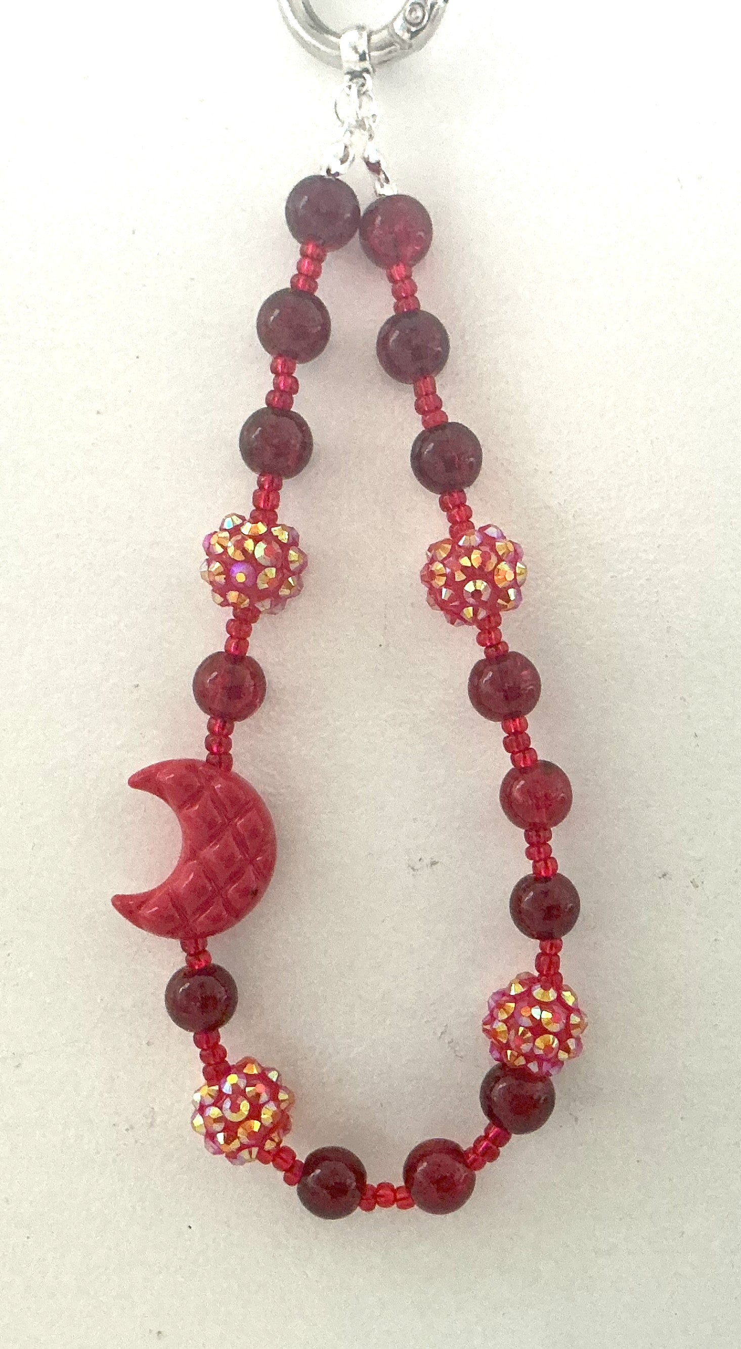 Red Moon Rhinestone Beaded Phone Charm