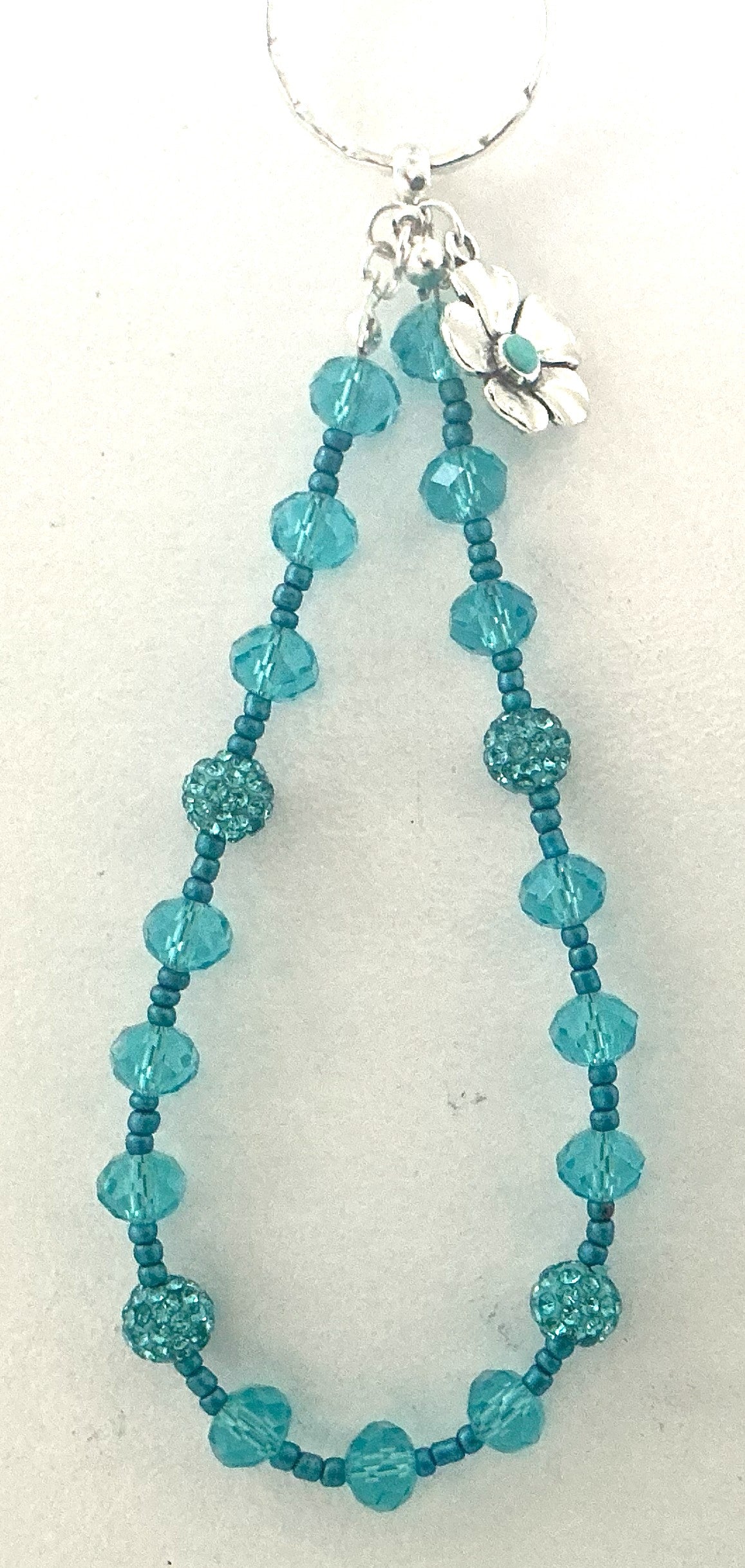 Teal Daisy Crystal Rhinestone Beaded Phone Charm