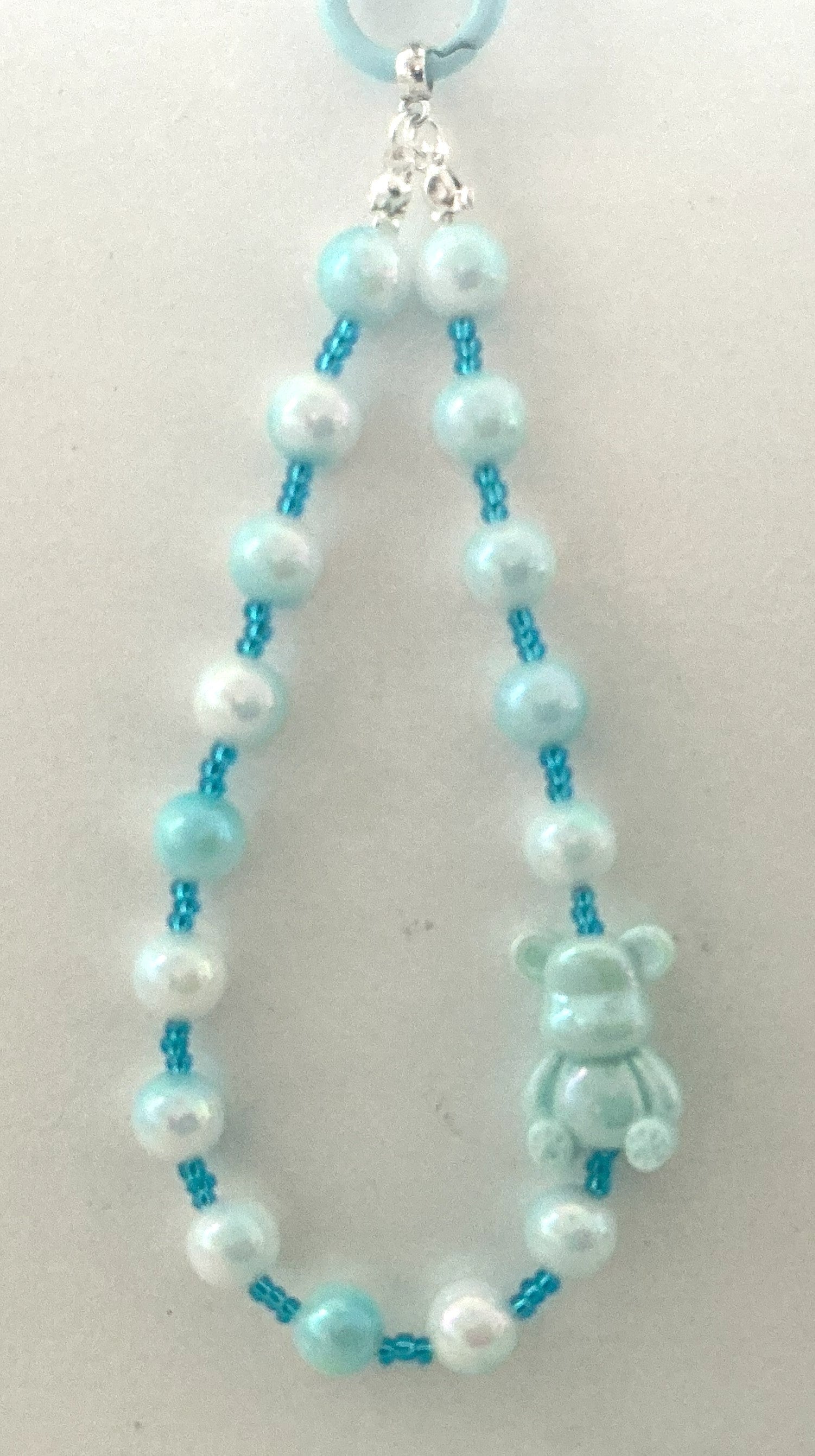 Baby Blue Teddy Bear Beaded Phone Charm