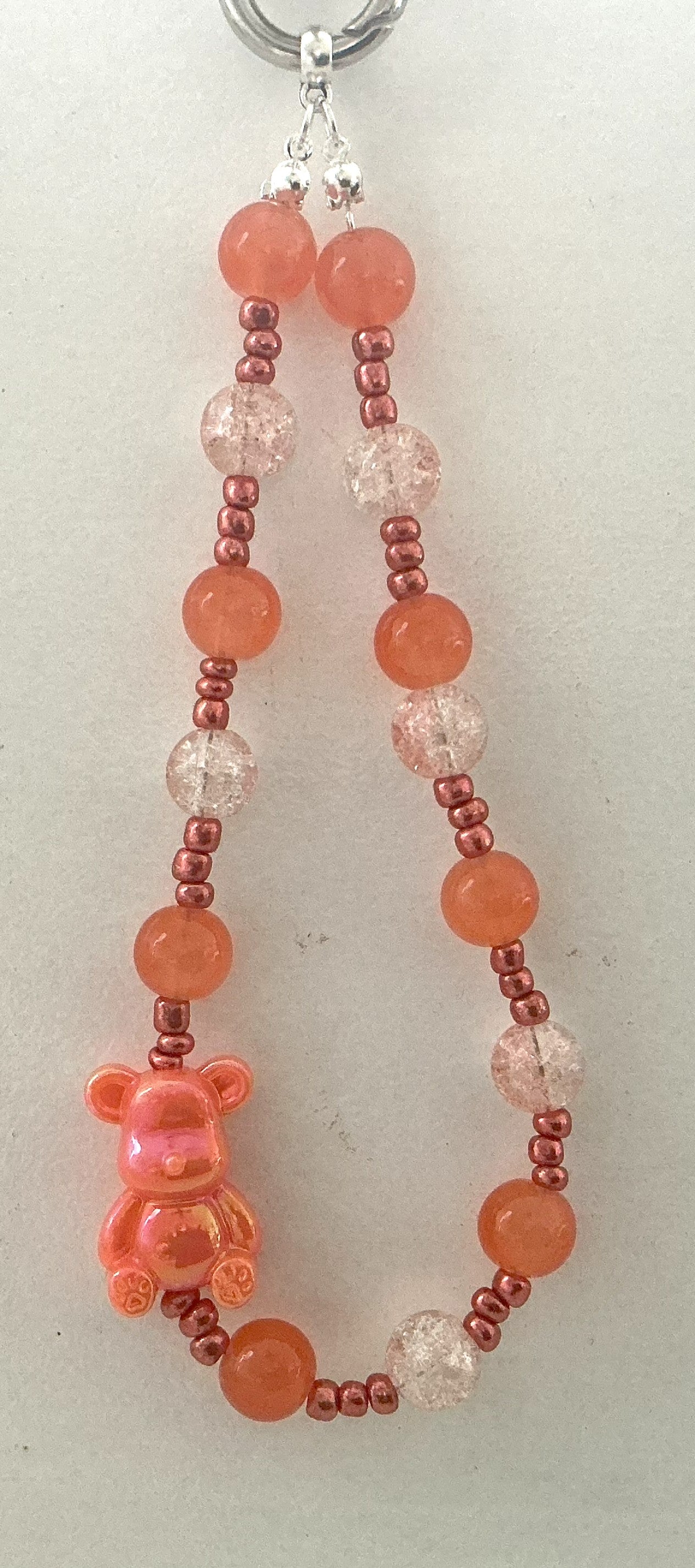 Peach Bear Crackle Beaded Phone Charm