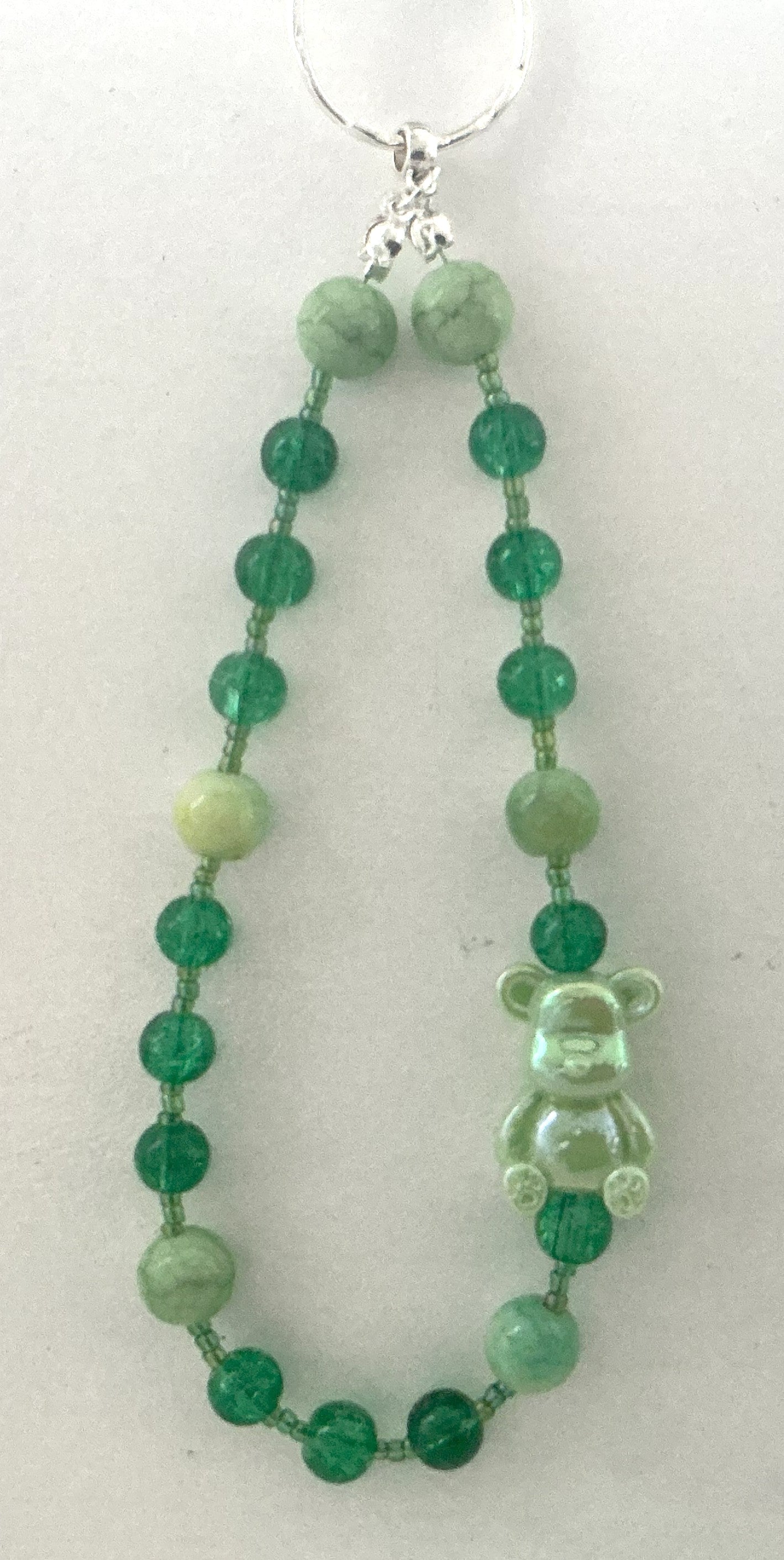 Mint Bear Green Jade Beaded Phone Charm