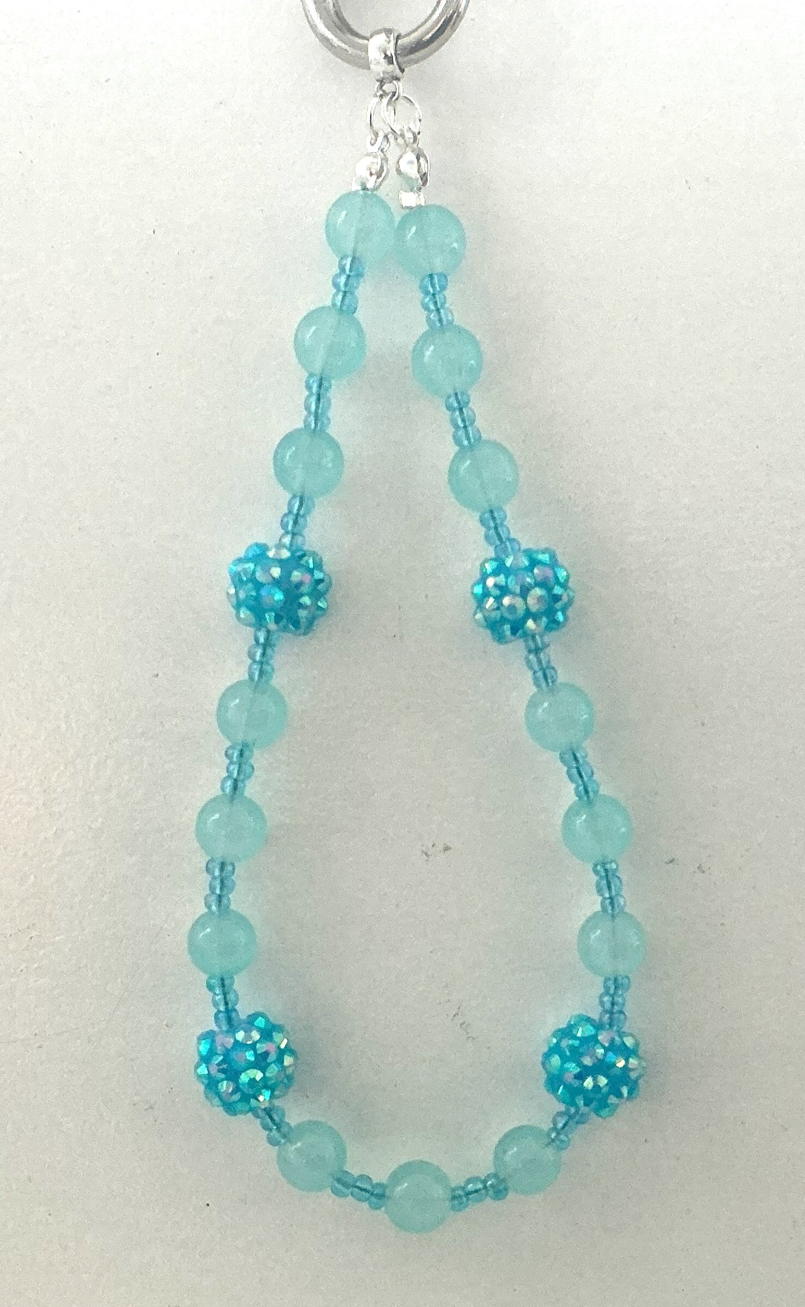 Aqua Frosted Jade Rhinestone Beaded Phone Charm