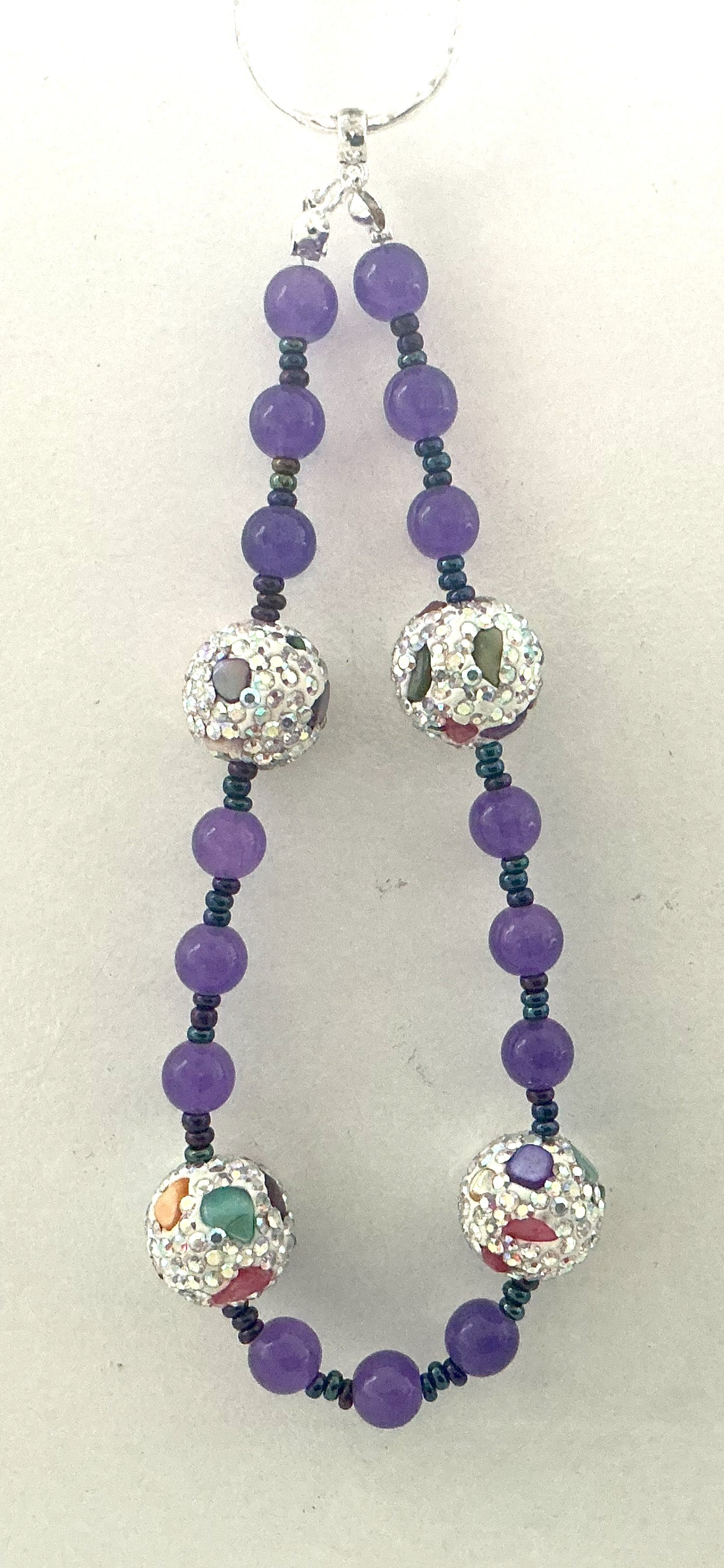 Purple Jade Rhinestone Beaded Phone Charm