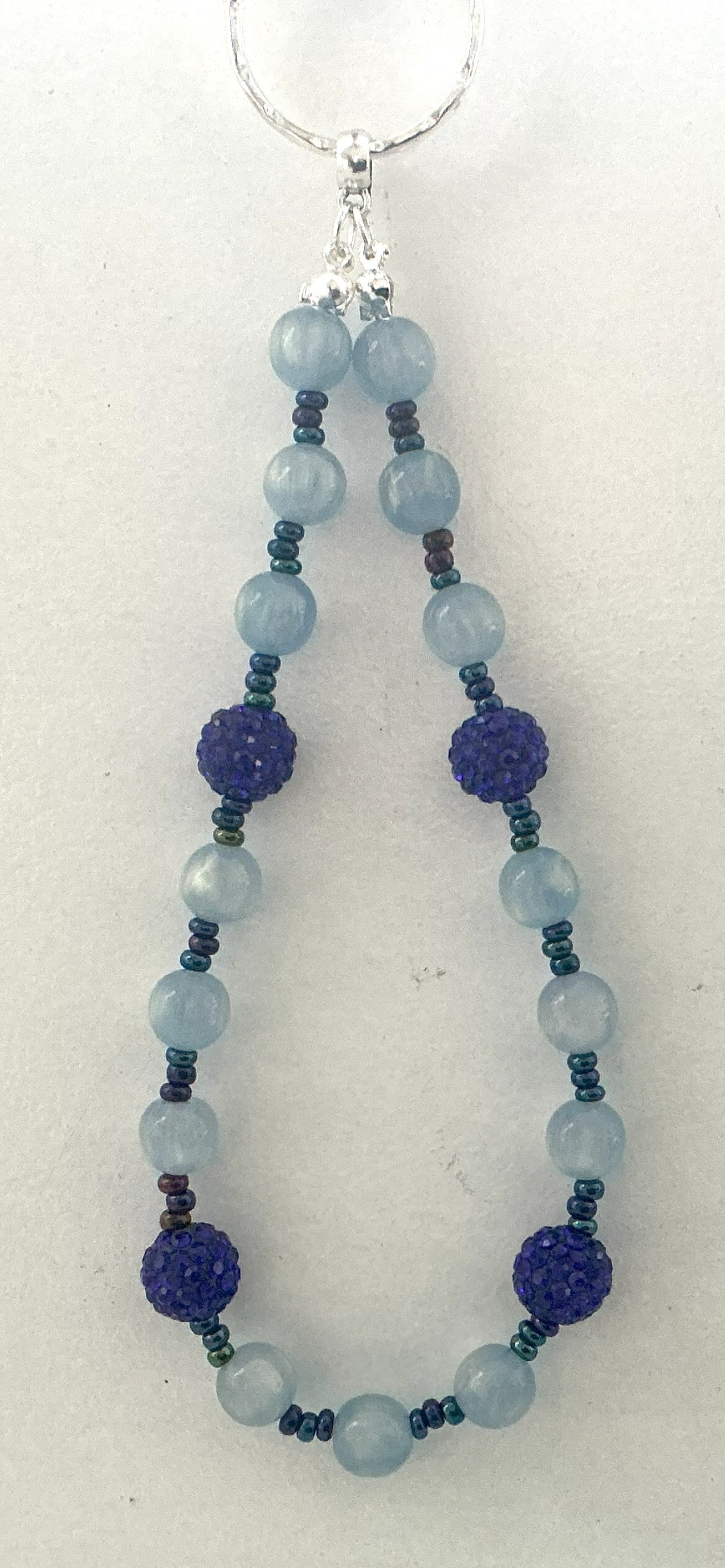 Blue Frosted Jade Rhinestone Beaded Phone Charm