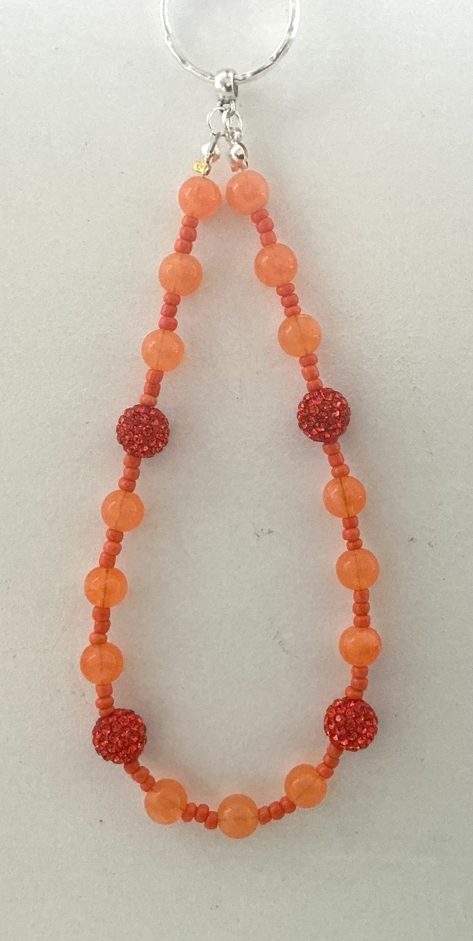 Peach Frosted Jade Rhinestone Beaded Phone Charm