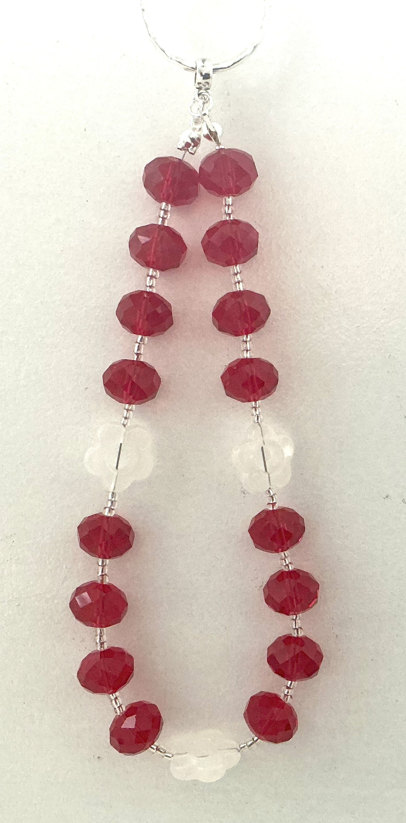 Red Crystal & Frosted White Beaded Phone Charm