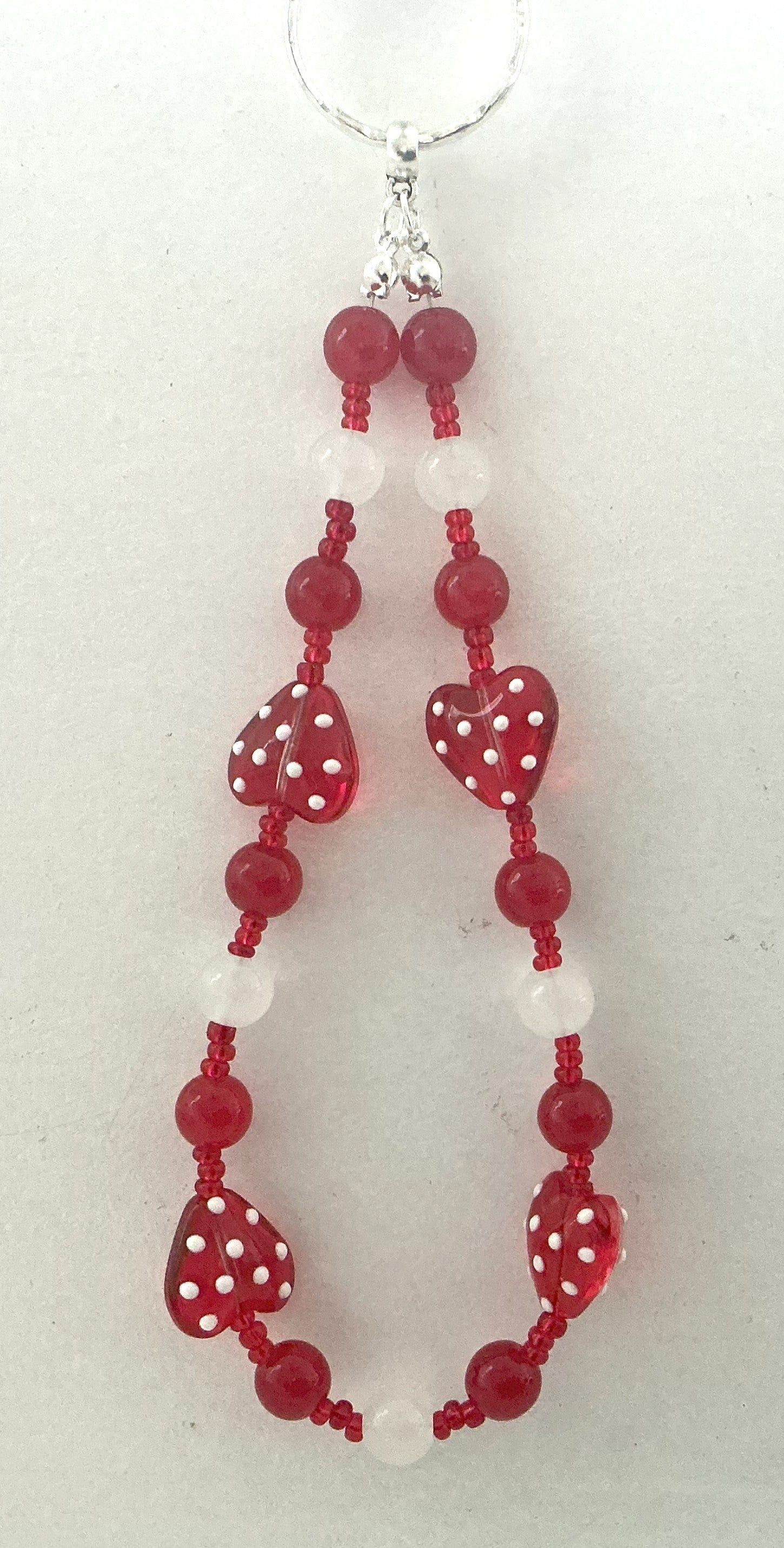 Red Polka Dot Heart Beaded Phone Charm