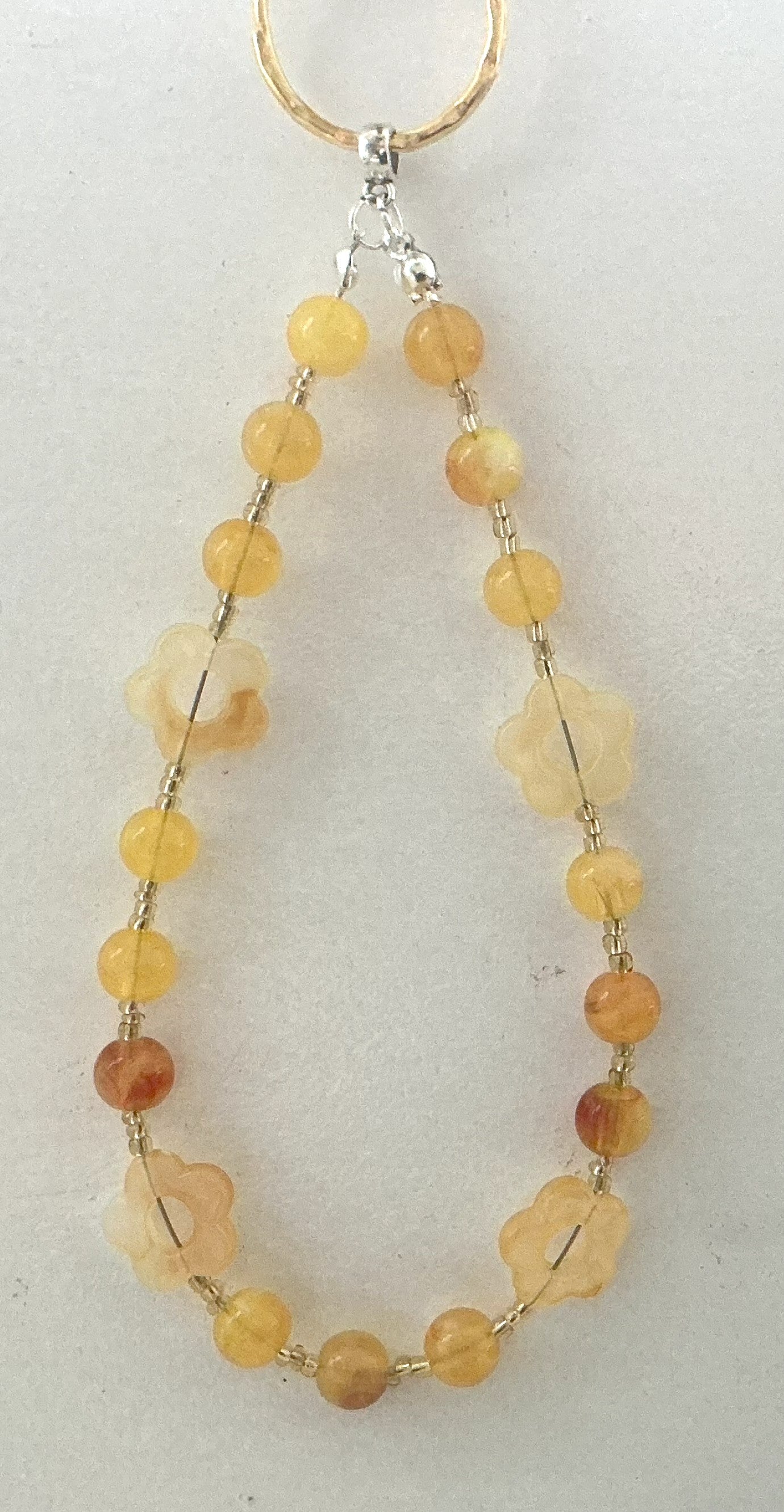 Golden Honey Agate & Flower Beaded Phone Charm
