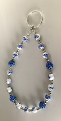 Blue Floral Chinoiserie & Rhinestone Keyring Phone Charm