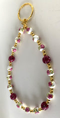 Pink Rose Floral Ceramic & Rhinestone Gold Keyring Phone Charm