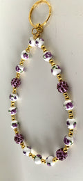 Purple Rose Floral Ceramic & Rhinestone Gold Keyring Phone Charm