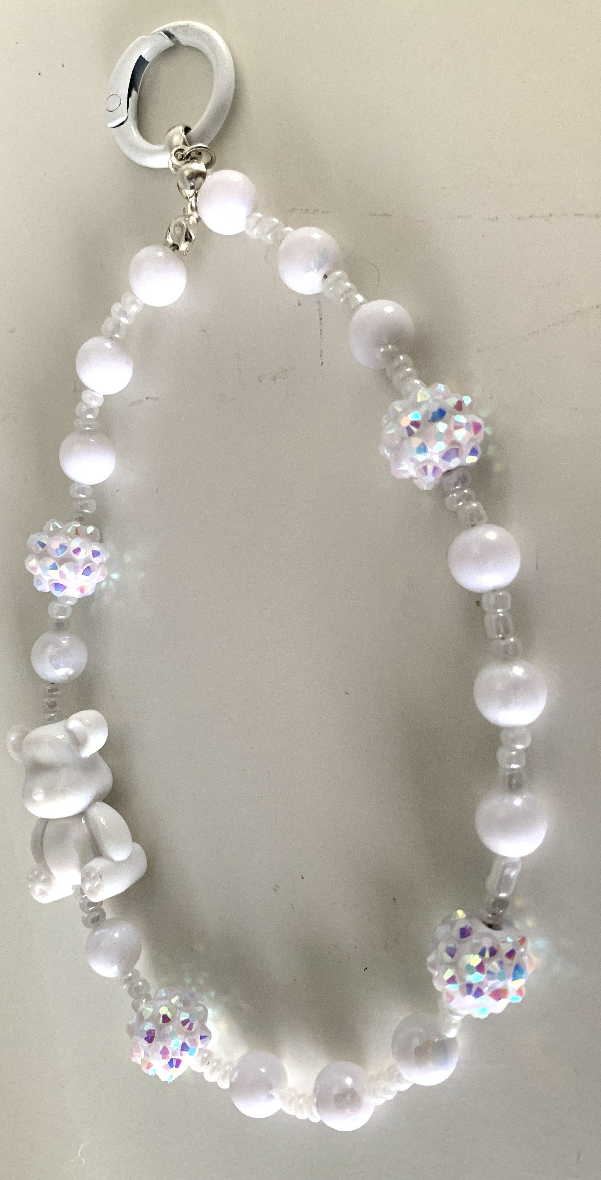 White Bear Crystal Beaded Phone Charm