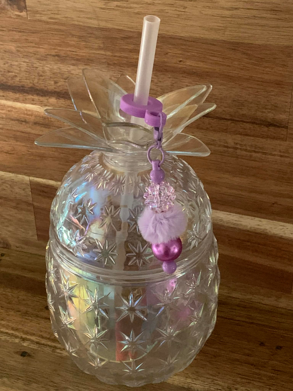 Straw Charm – Lilac Rhinestone, Pom Pom & Pearl