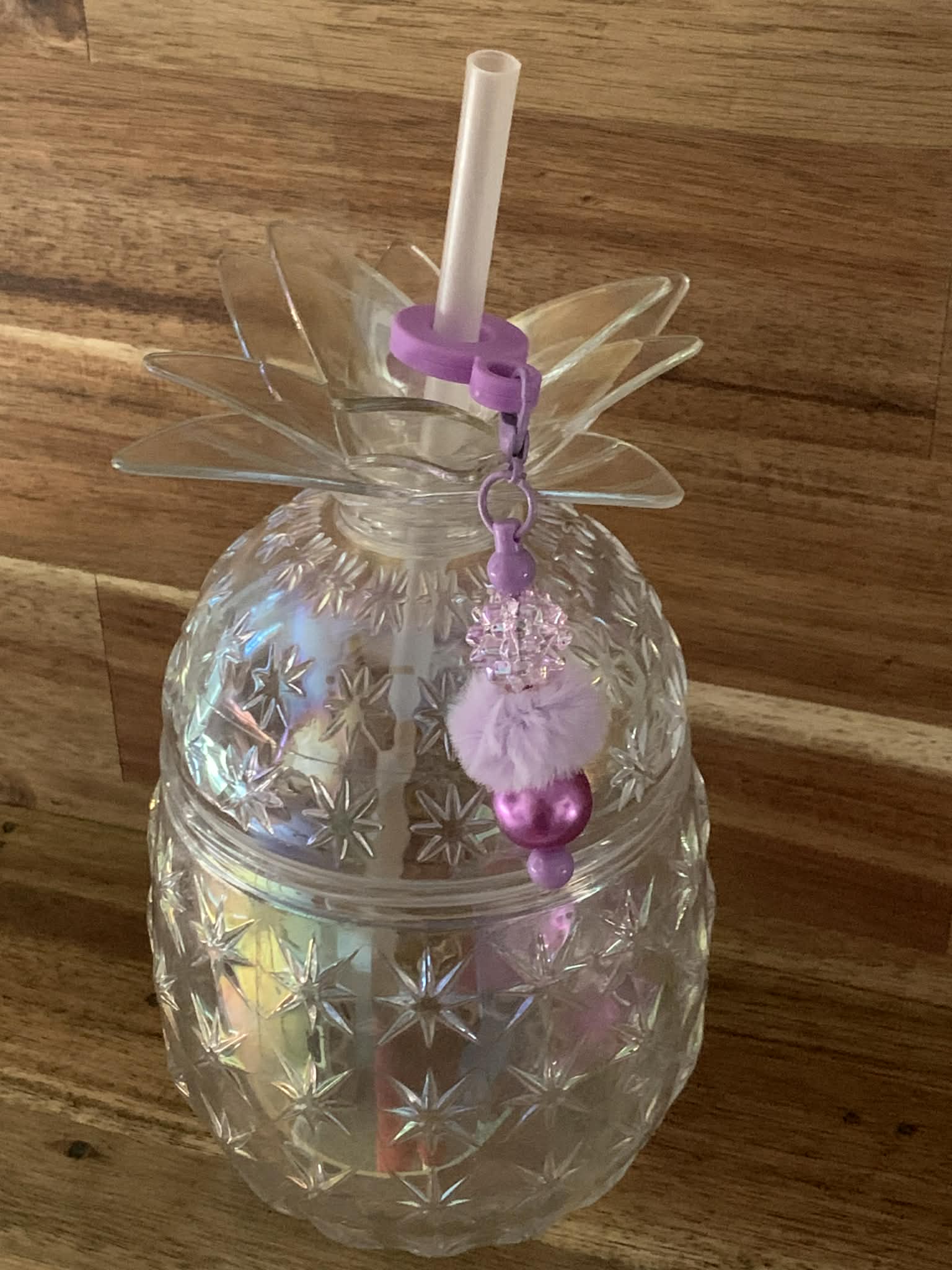 Straw Charm – Lilac Rhinestone, Pom Pom & Pearl