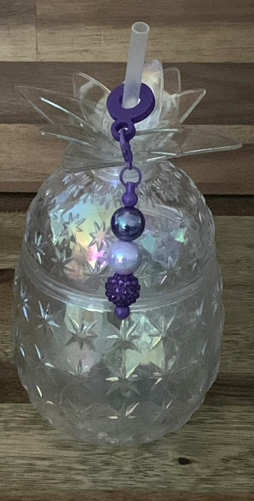 Straw Charm – Purple Rhinestone & Iridescent Pearl Beads