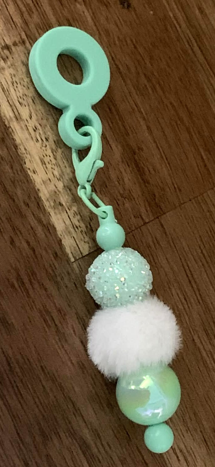 Straw Charm – Mint Glitter Rhinestone, White Pom Pom & Pearl