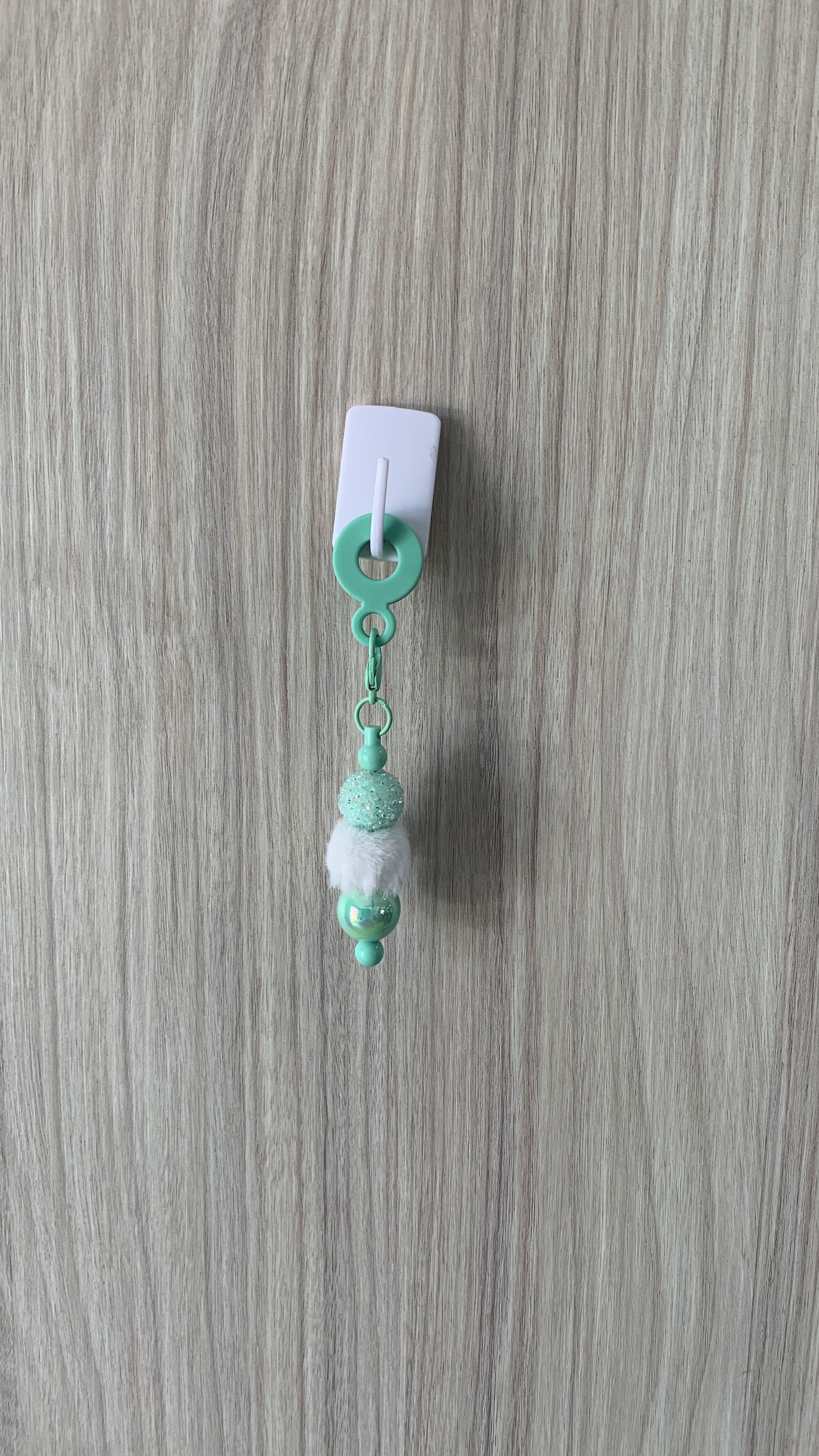 Straw Charm – Mint Glitter Rhinestone, White Pom Pom & Pearl