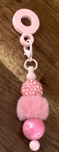 Straw Charm – Blush Pink Iridescent Rhinestone & Pom Pom