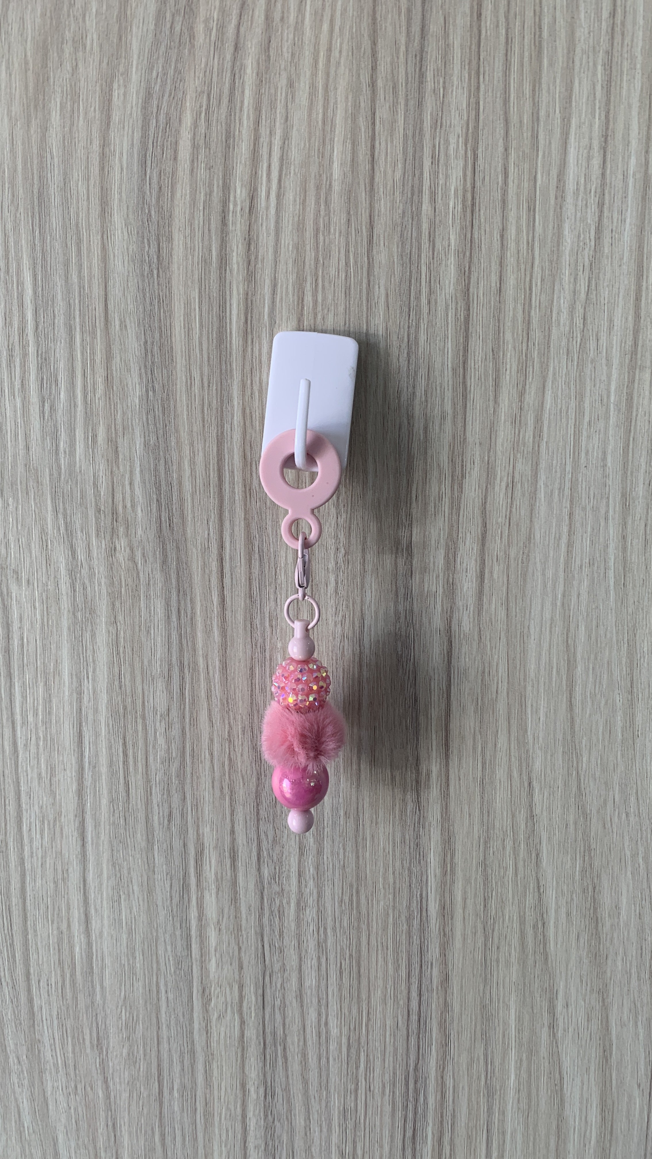 Straw Charm – Blush Pink Iridescent Rhinestone & Pom Pom