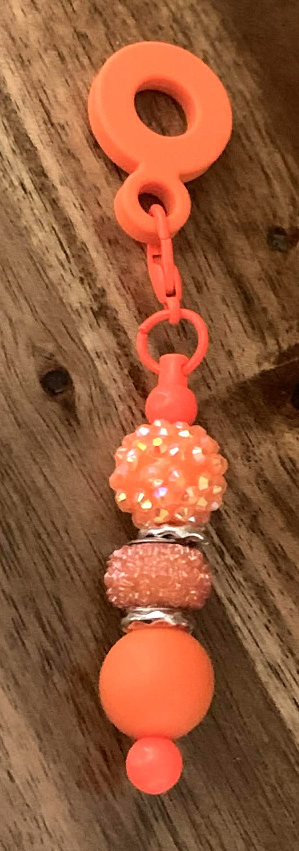 Straw Charm – Orange Rhinestone & Glitter Bead with Silver Spacers