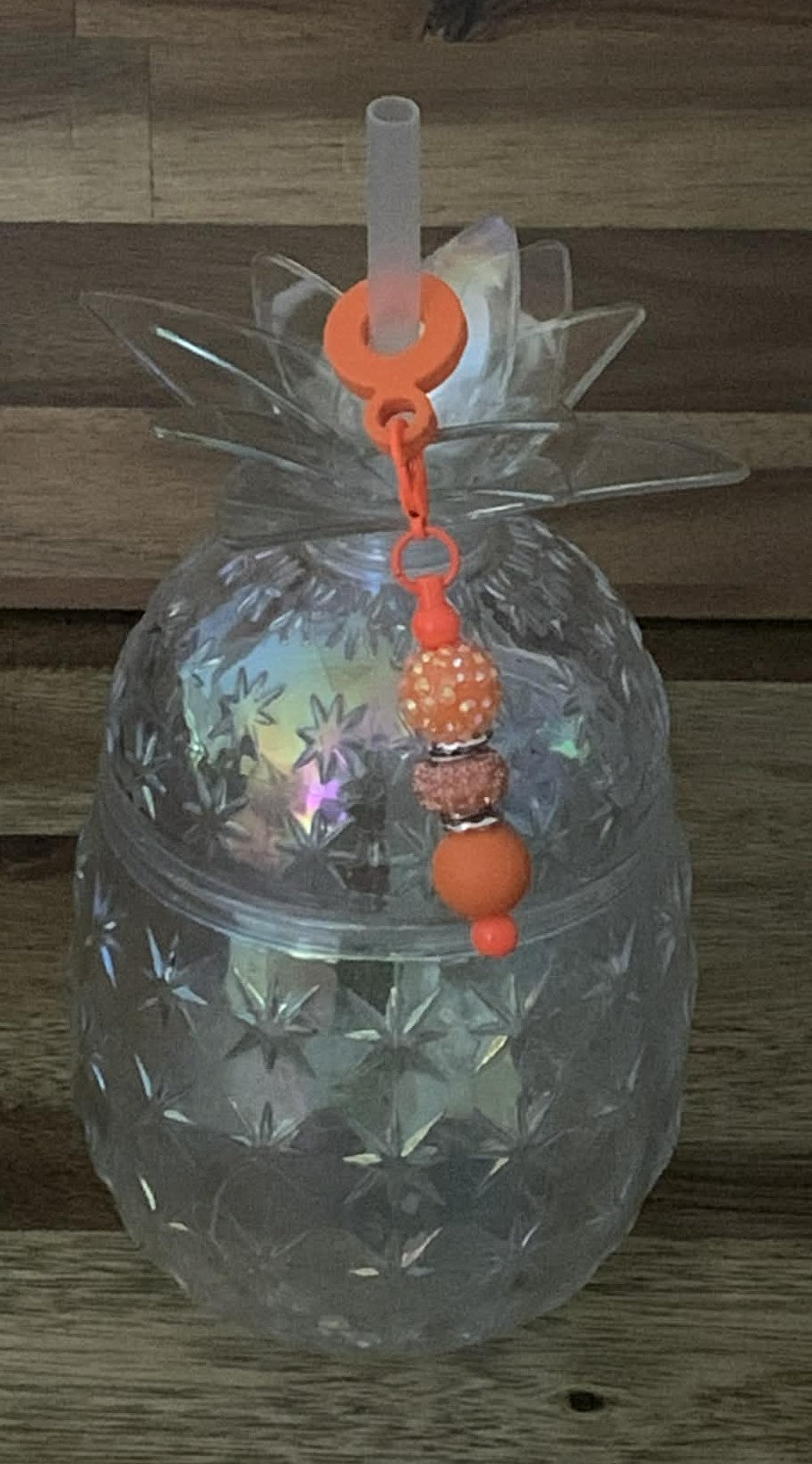 Straw Charm – Orange Rhinestone & Glitter Bead with Silver Spacers