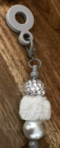 Straw Charm – Silver Rhinestone, White Pom Pom & Pearl