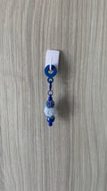Straw Charm – Blue Iridescent Rhinestone, White Pom Pom & Pearl
