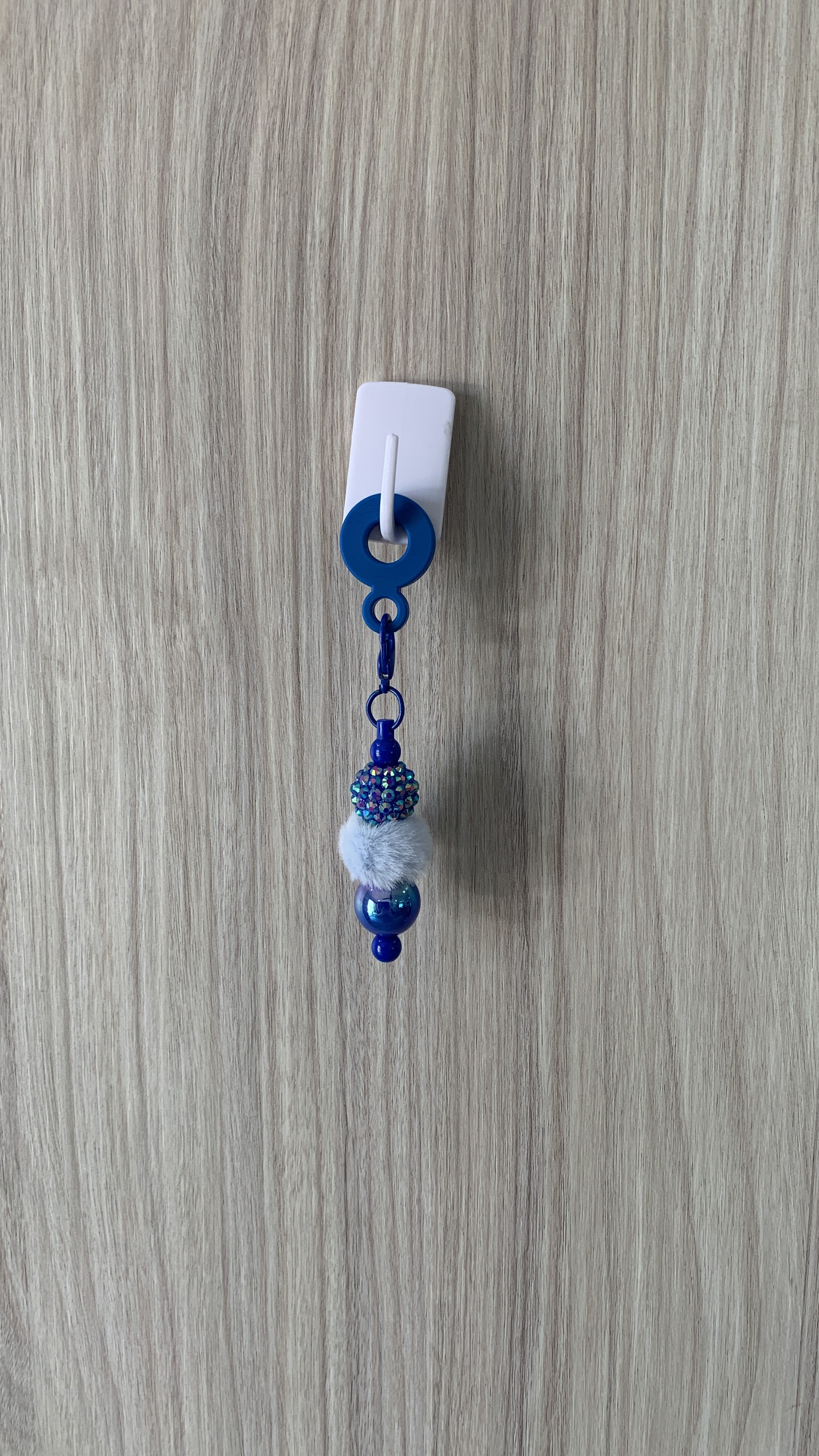 Straw Charm – Blue Iridescent Rhinestone, White Pom Pom & Pearl