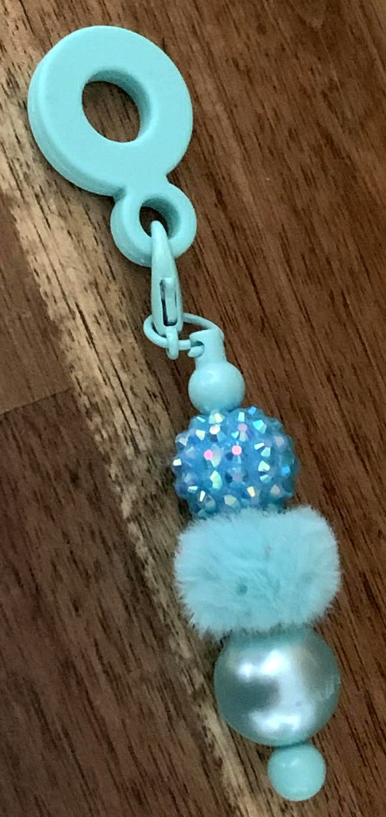Straw Charm – Teal Rhinestone, Pom Pom & Pearl