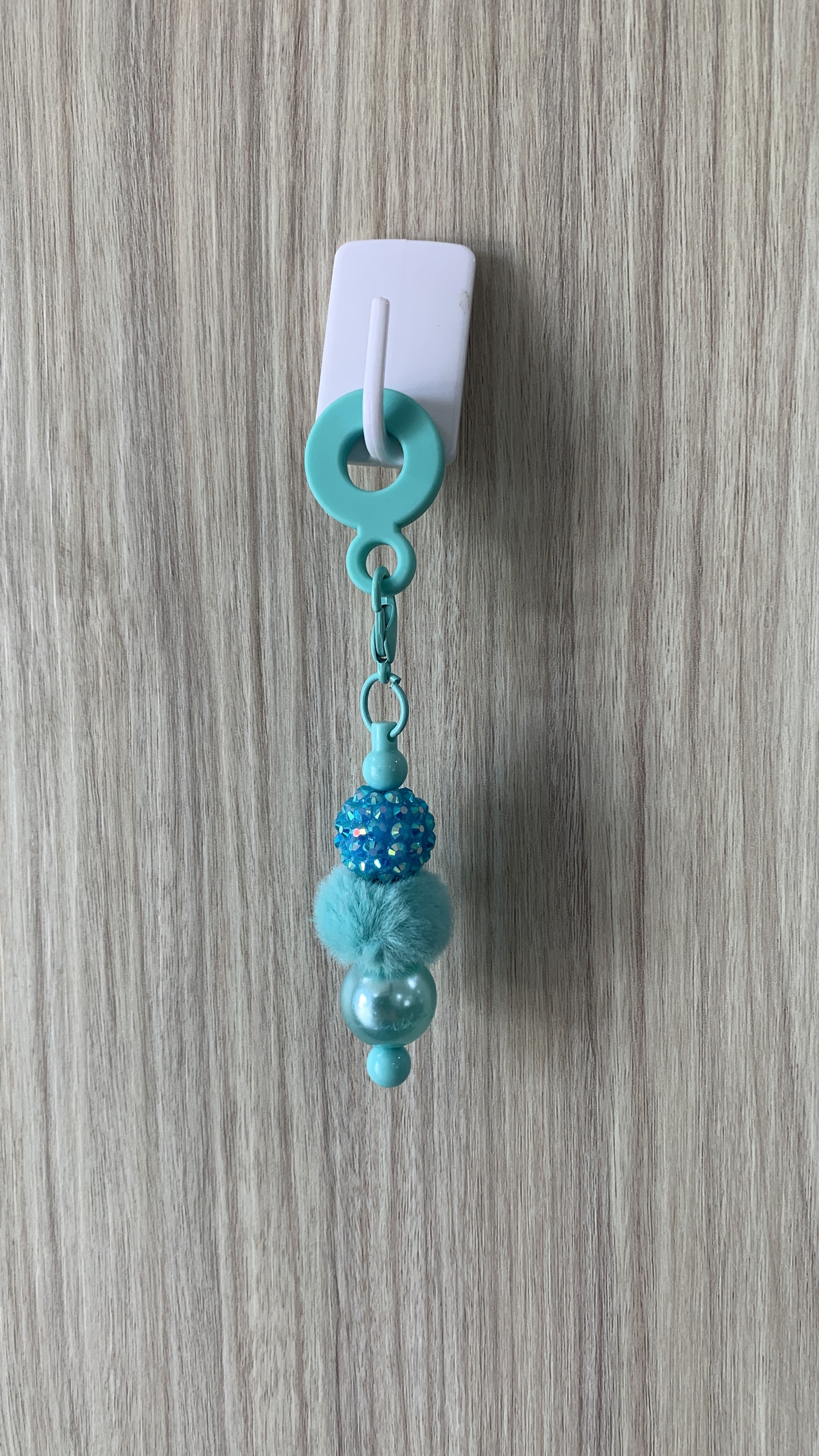 Straw Charm – Teal Rhinestone, Pom Pom & Pearl