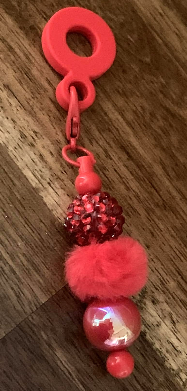 Straw Charm – Red Rhinestone, Pom Pom & Pearl