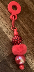 Straw Charm – Red Rhinestone, Pom Pom & Pearl