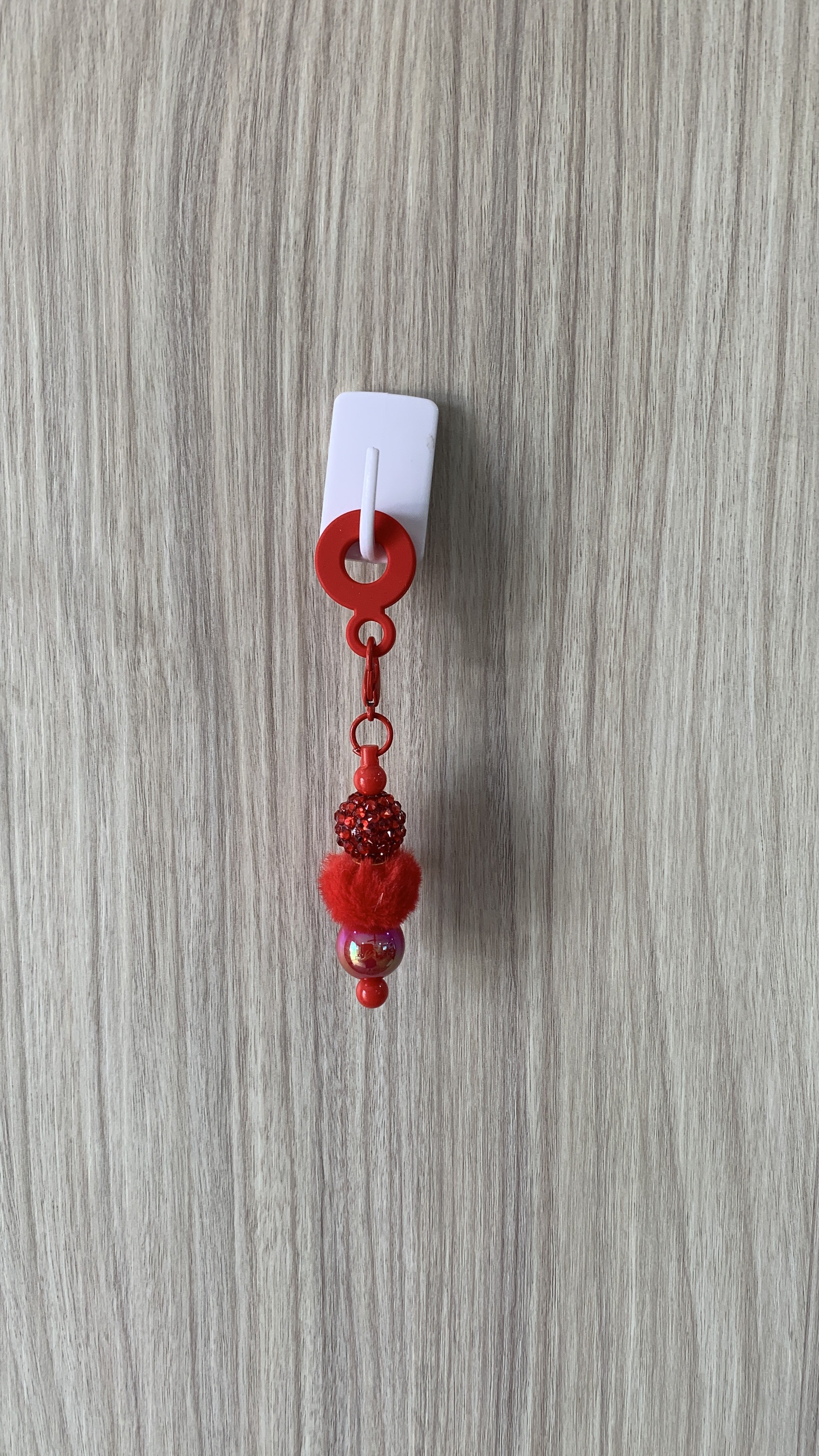 Straw Charm – Red Rhinestone, Pom Pom & Pearl