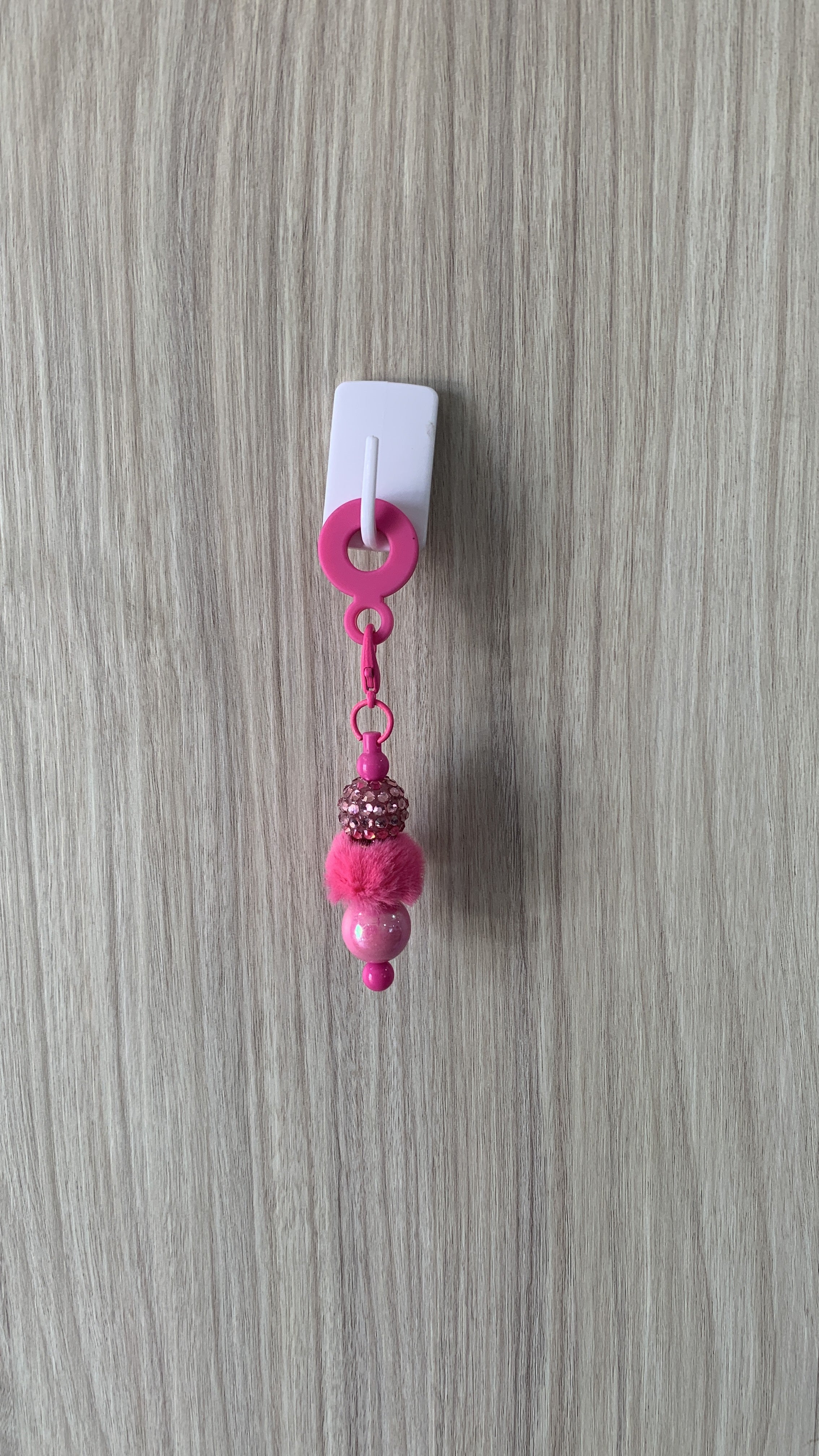 Straw Charm – Hot Pink Rhinestone, Pom Pom & Pearl