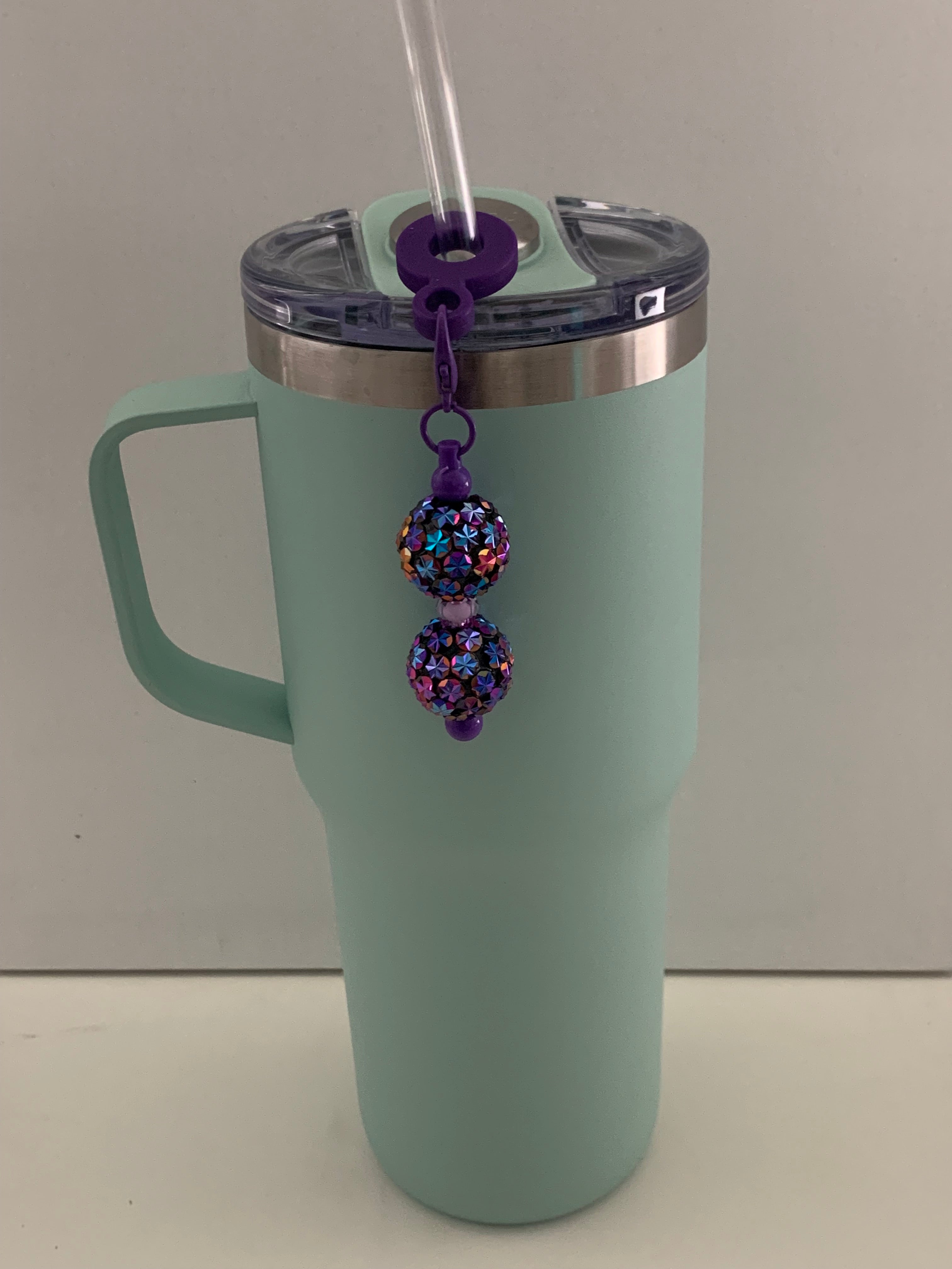 Straw Charm – Galaxy Iridescent Rhinestone Double Ball