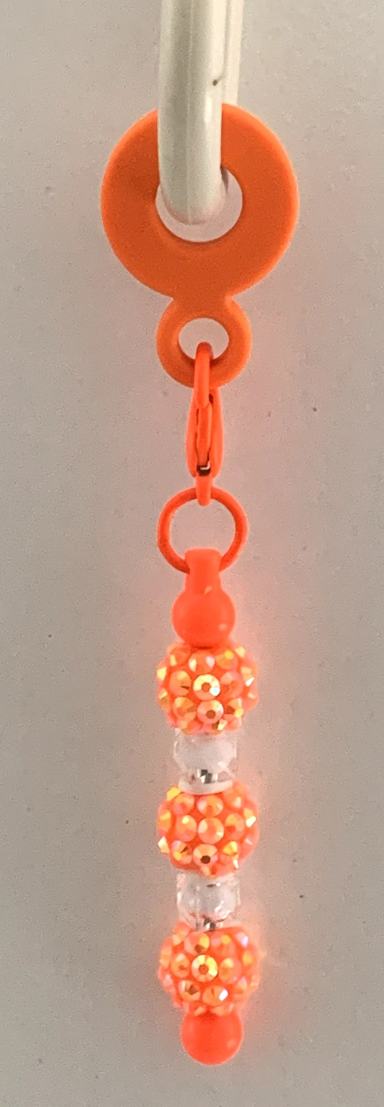 Straw Charm – Neon Orange Pearlescent Rhinestone Double Ball with Silver Spacers