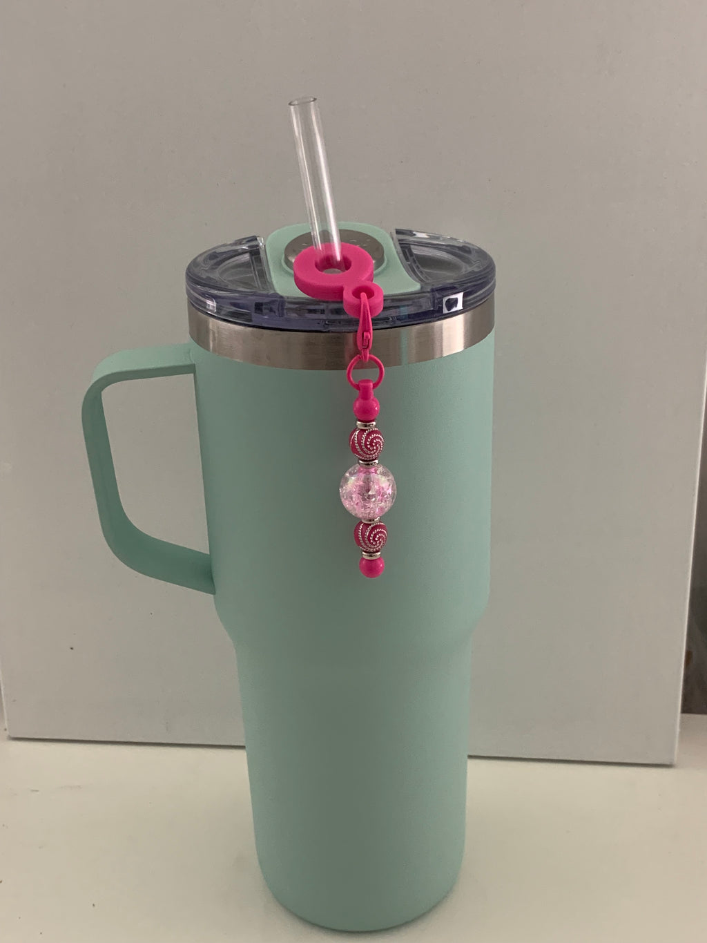 Straw Charm – Pink Swirl Beads & Crystal Ball with Silver Spacers