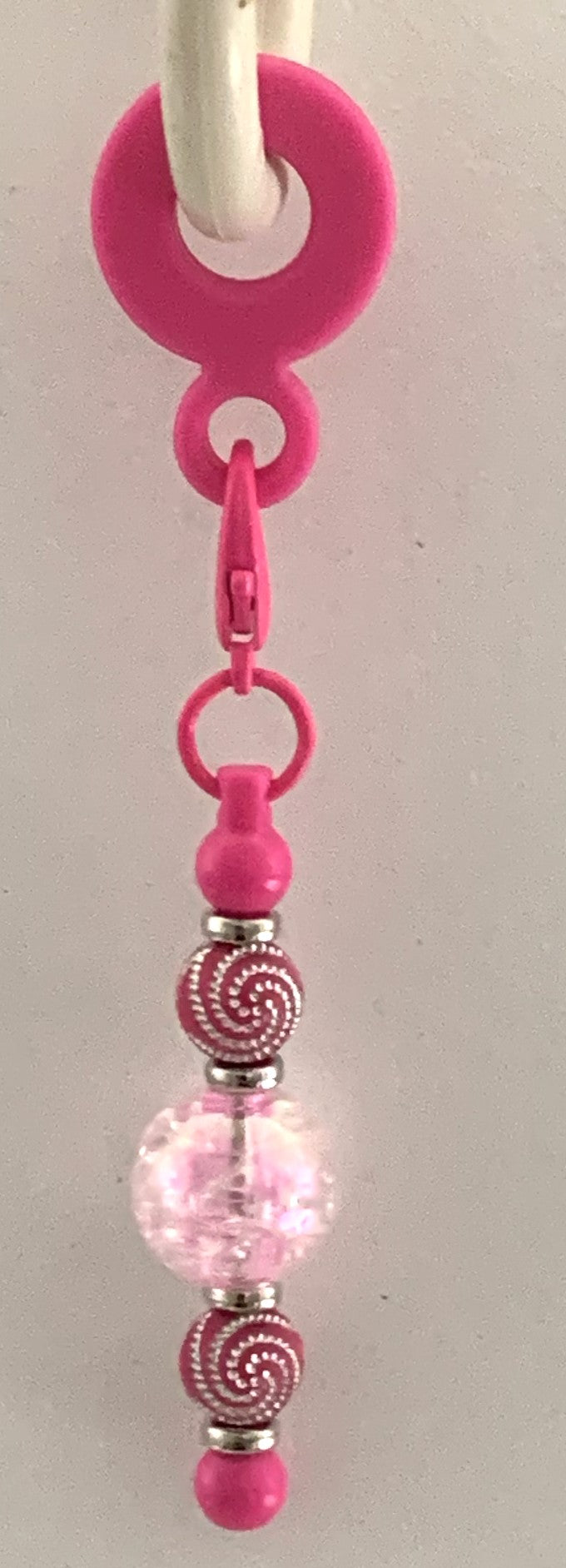 Straw Charm – Pink Swirl Beads & Crystal Ball with Silver Spacers