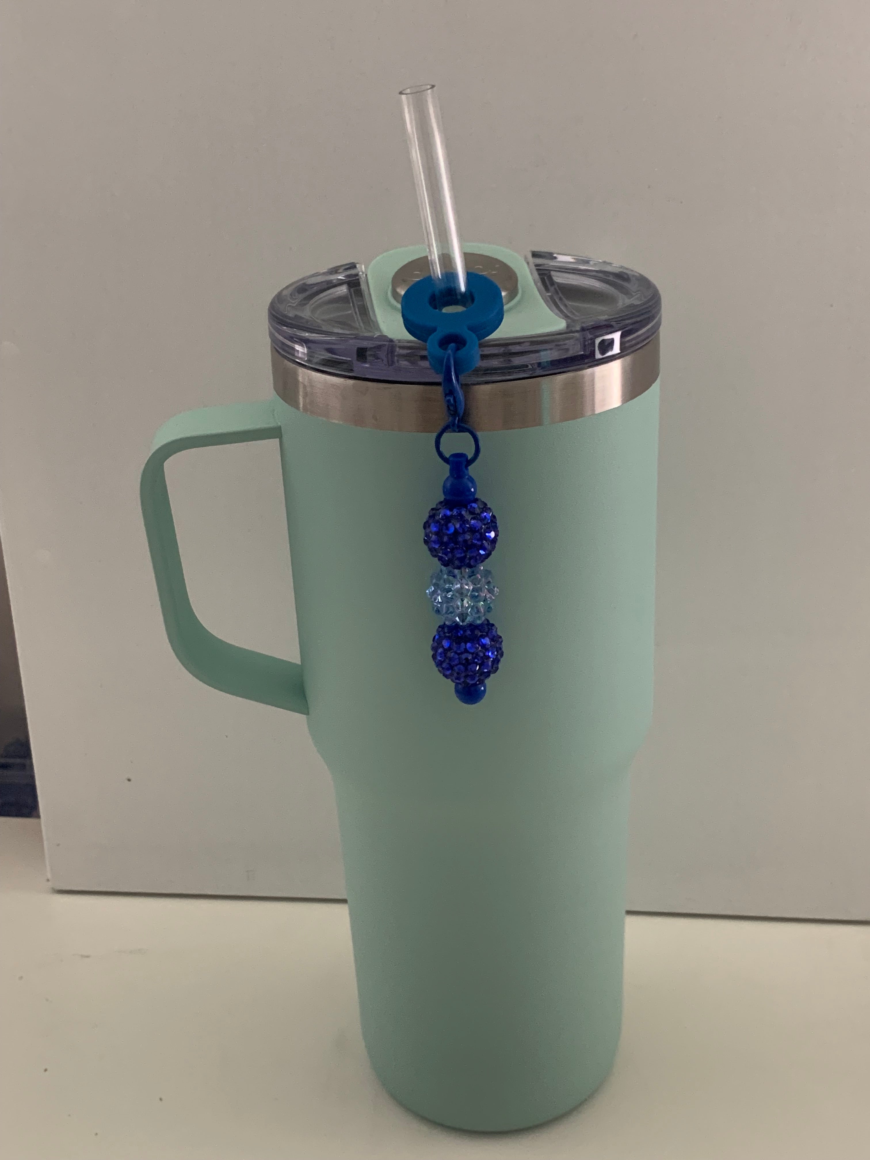 Straw Charm – Cobalt & Light Blue Rhinestone Triple Ball